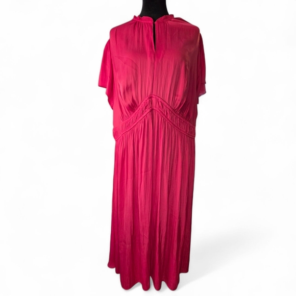 NWT Lane Bryant Silky Pink Midi Dress Flutter Sleeve, Women's Size 18 Plus Size - Picture 1 of 8